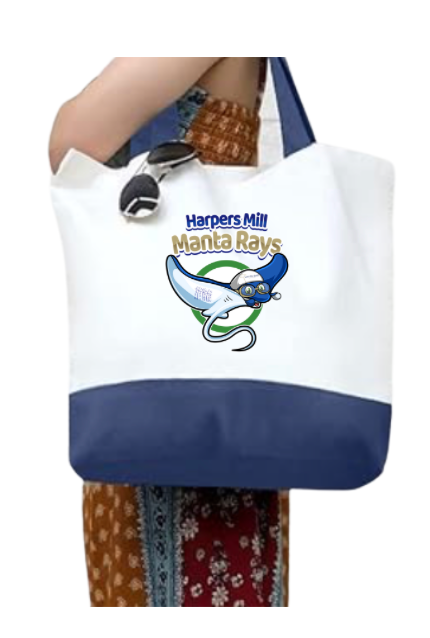 Harper's Mill Manta Rays Custom Canvas Tote Bag - White & Navy - 2 Design Options