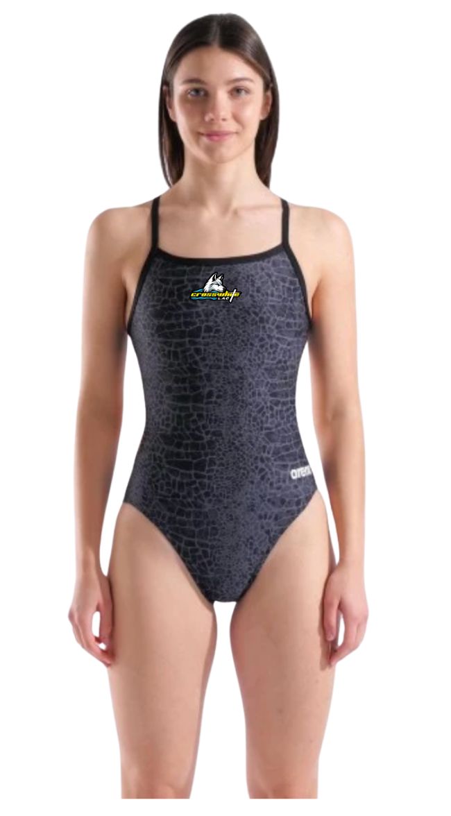 Crosswhite LAC Arena Snakeskin Thin Strap/Cut Out Back Suit with Team Logo - Challenge Back