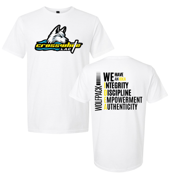 Crosswhite LAC Team SHORT Sleeve T-Shirt - White, Black, Grey, Turquoise or Yellow- Youth & Adult Sizes