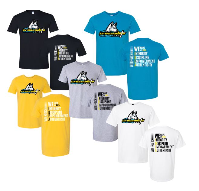 Crosswhite LAC TeamT-Shirt - White, Black, Grey, Turquoise or Gold - Youth & Adult Sizes