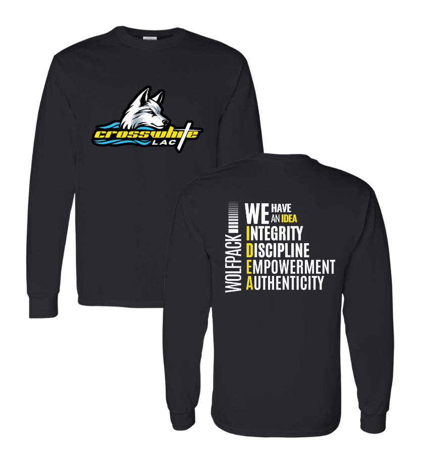 Crosswhite LAC Team LONG Sleeve T-Shirt - Black, White or Grey - Youth & Adult Sizes