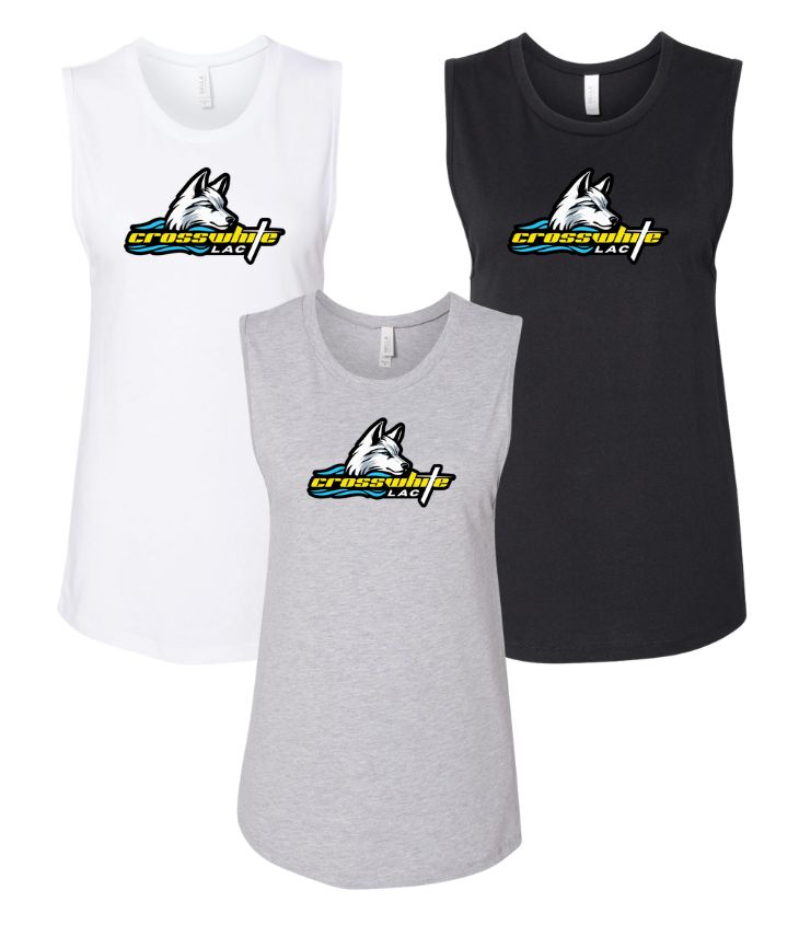 Crosswhite LAC Team Ladies MUSCLE Tank Top - Black, White or Grey - Adult Sizing Only