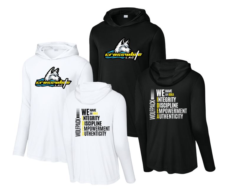 Crosswhite LAC UV PRO Long Sleeve Hoodie Tee - White or Black - Adult Sizing Only Crosswhite LAC UV PRO Long Sleeve Hoodie Tee - White or Black - Adult Sizing Only