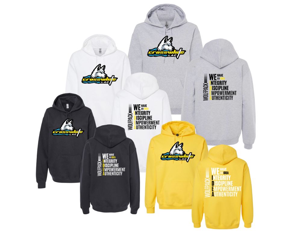 ​Crosswhite LAC Team HOODIE Sweatshirt - White, Black, Yellow or Sport Grey - Youth and Adult Sizing