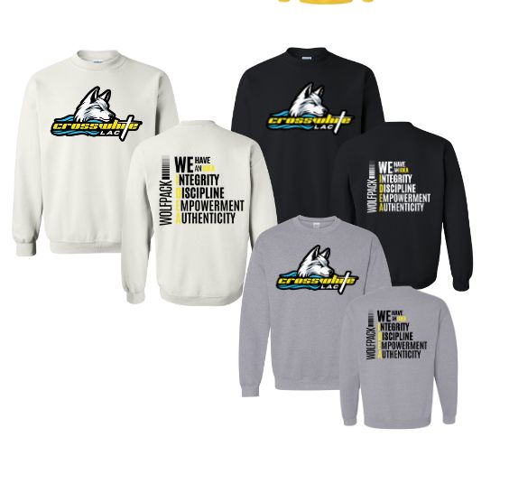 Crosswhite LAC Team CREW Sweatshirt - Black, White or Grey - Youth & Adult Sizes Crosswhite LAC Team CREW Sweatshirt - Black, White or Grey - Youth & Adult Sizes