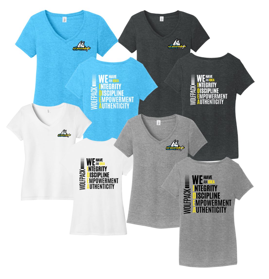 Crosswhite LAC Ladies V-NECK T-Shirt - White, Black Frost, Grey Frost or Turquoise Frost