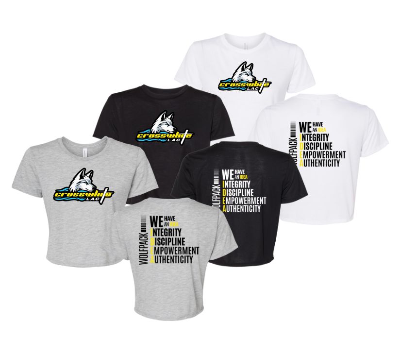 Crosswhite LAC Ladies Team CROPPED T-Shirt - Black, White or Grey