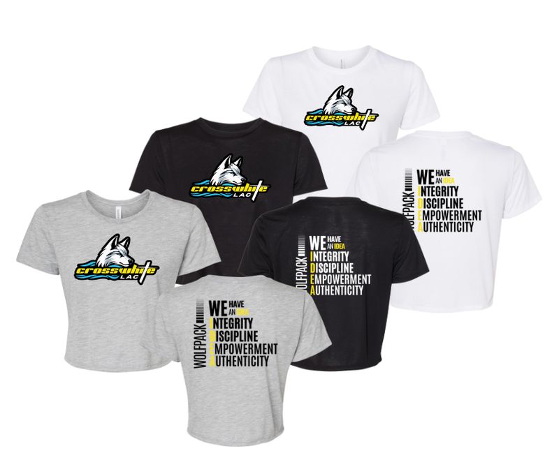 Crosswhite LAC Ladies Team CROPPED T-Shirt - Black, White or Grey Crosswhite LAC Ladies Team CROPPED T-Shirt - Black, White or Grey