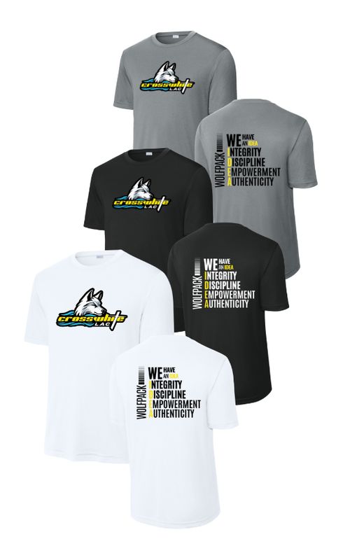 Crosswhite LAC Team Moisture Wick Tee -White, Black or Grey Concrete  - YOUTH Crosswhite LAC Team Moisture Wick Tee -White, Black or Grey Concrete  - YOUTH