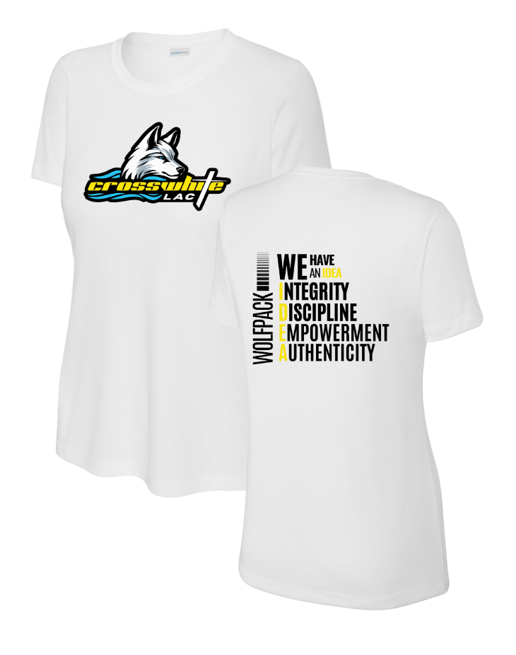 Crosswhite Ladies Moisture Wick Tee - White, Black or Grey Concrete - Adult LADIES