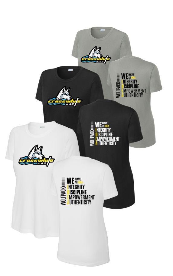 Crosswhite Ladies Moisture Wick Tee - White, Black or Grey Concrete - Adult LADIES