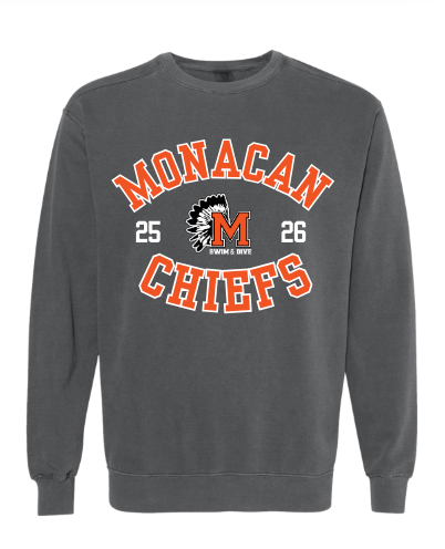 Monacan Chiefs Team Crew Neck Sweatshirt Comfort Colors Pepper - 9 Designs