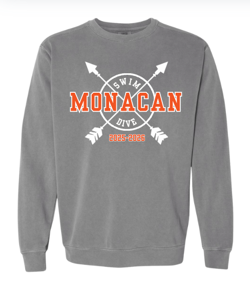 Monacan Chiefs Team Crew Neck Sweatshirt Comfort Colors Grey - 9 Designs