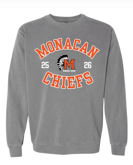 Monacan Chiefs Team Crew Neck Sweatshirt Comfort Colors Grey - 7 Designs Monacan Chiefs Team Crew Neck Sweatshirt Comfort Colors Grey - 7 Designs