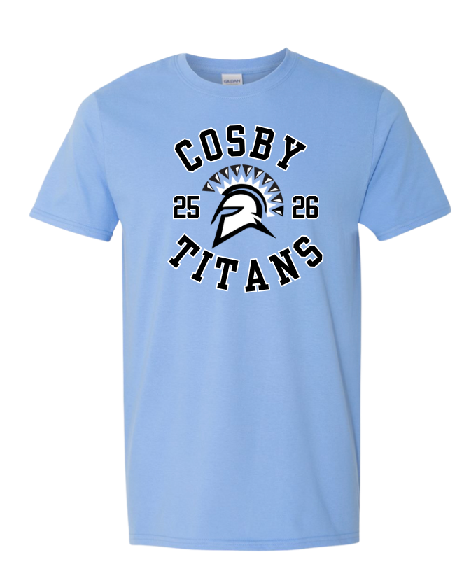 Cosby Titans Team Short Sleeve T-Shirt - Carolina Blue - 7 Designs