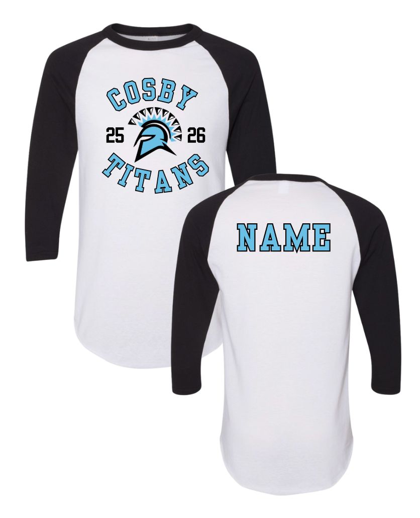 Cosby Titans Team PERSONALIZED Raglan Baseball Jersey T-Shirt - Black & White - Design 2