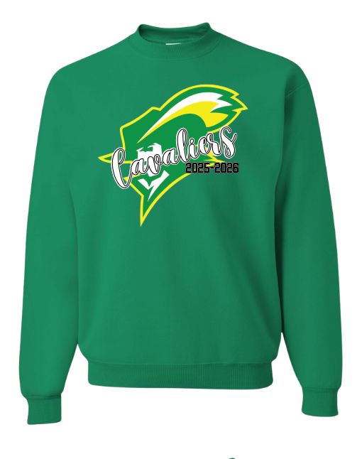 Clover Hill Cavaliers Team Crew Sweatshirt - Kelly Green - 8 Designs
