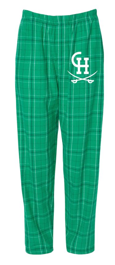 Clover Hill Cavaliers Team Flannel Pajama Pants PJs - Kelly Green Plaid