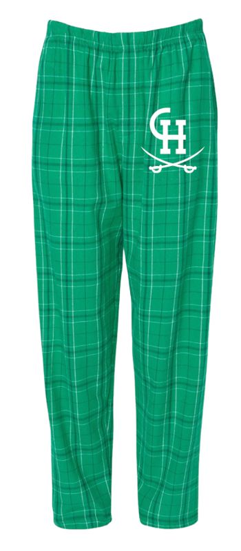 Clover Hill Cavaliers Team Flannel Pajama Pants PJs - Kelly Green Plaid