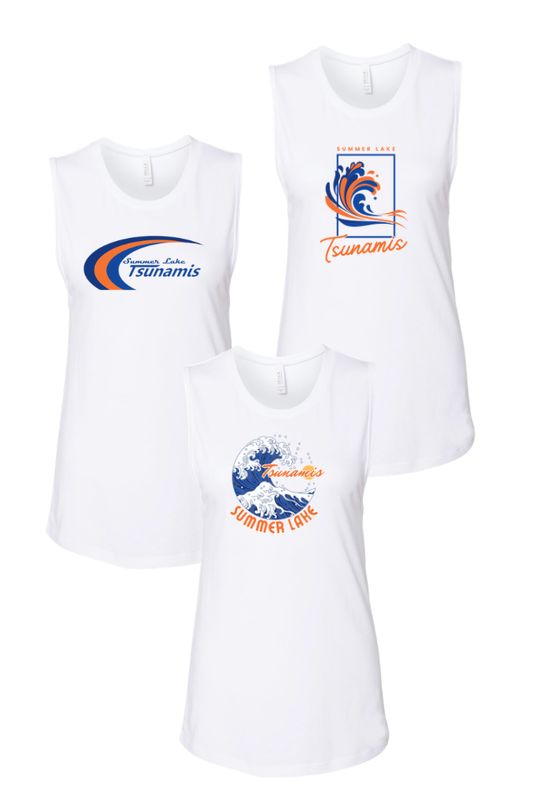 Summer Lake Tsunamis Ladies Muscle Tank Top - White - 3 Design Options