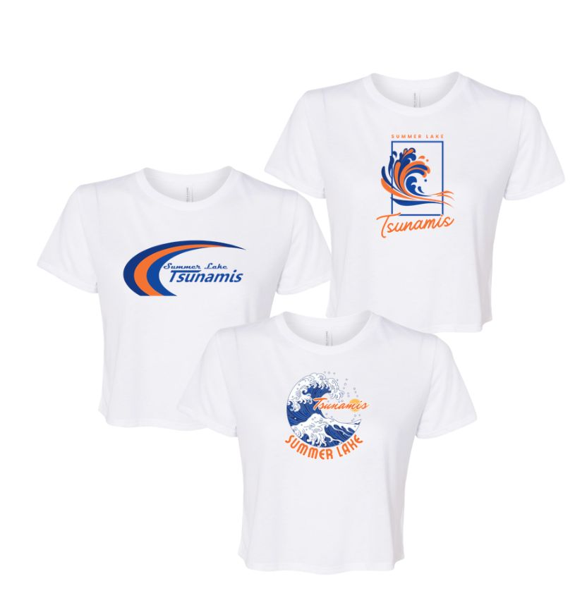 ​Summer Lake Tsunamis Ladies Crop Tee - White - 3 Design Options