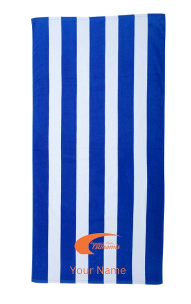 ​Summer Lake Tsunamis Custom Embroidered Beach Towel- Royal Stripe