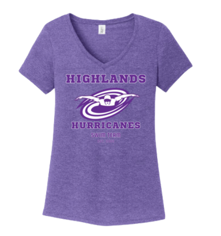 The Highlands Hurricanes Ladies V-Neck T-Shirt - Purple Frost, Black Frost, Grey Frost or White