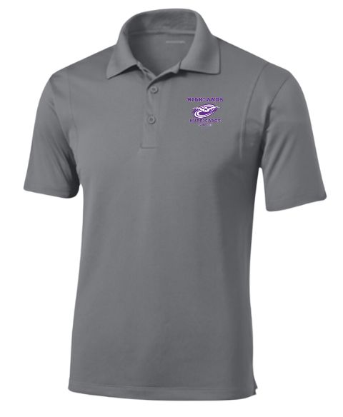 The Highlands Hurricanes Mens Embroidered Moisture Wick Polo - Grey Concrete