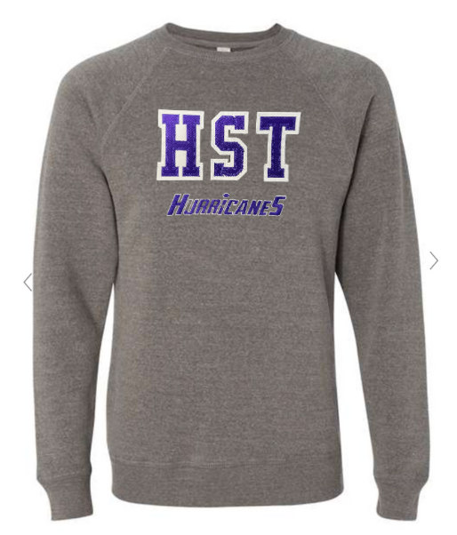 The Highlands Hurricanes Varsity Crew Sweatshirt with Embroidery & Tackle Twill- Nickel The Highlands Hurricanes Varsity Crew Sweatshirt with Embroidery & Tackle Twill- Nickel