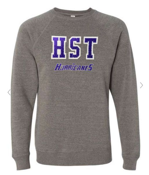 The Highlands Hurricanes Varsity Crew Sweatshirt with Embroidery & Tackle Twill- Nickel