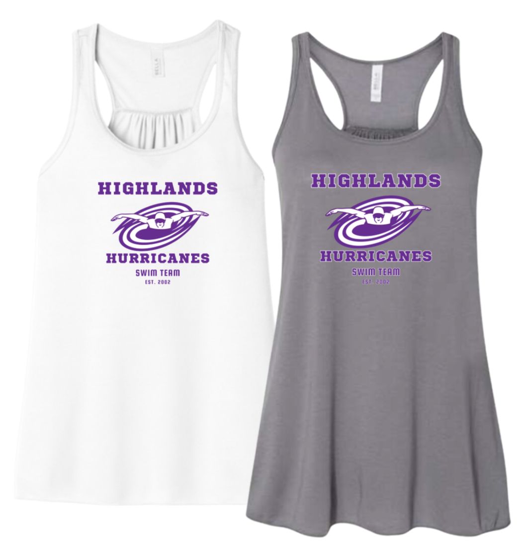 The Highlands Hurricanes Ladies Racerback Flowy Tank  Top - Storm or White