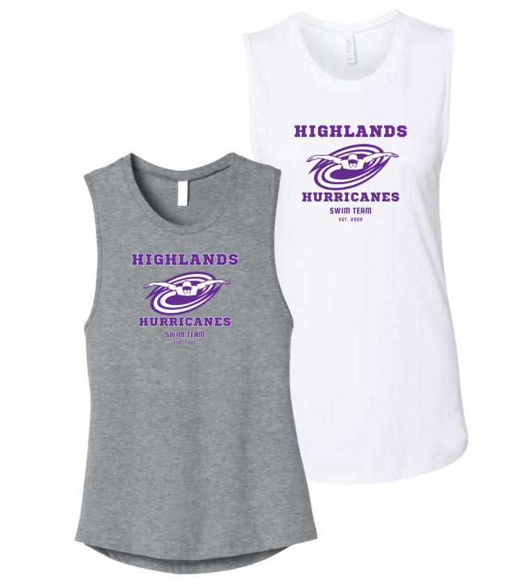 The Highlands Hurricanes Ladies Muscle Tank Top - White or Athletic Heather