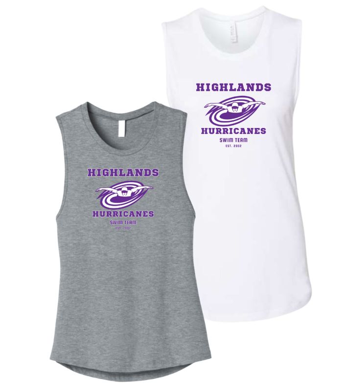The Highlands Hurricanes Ladies Muscle Tank Top - White or Athletic Heather