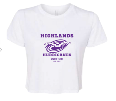 The Highlands Hurricanes Ladies Flowy Crop Top Tee - White, Dark Grey Heather or Black