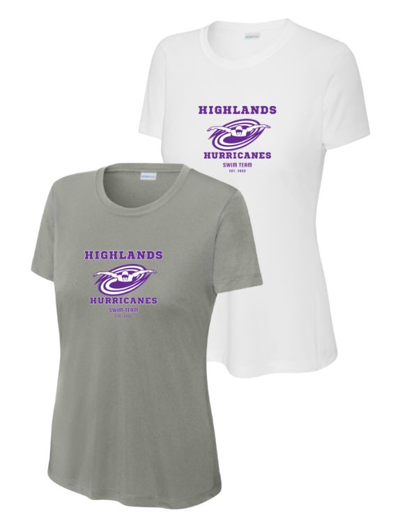 The Highlands Hurricanes Ladies Moisture Wick Tee - Grey Concrete or White The Highlands Hurricanes Ladies Moisture Wick Tee - Grey Concrete or White