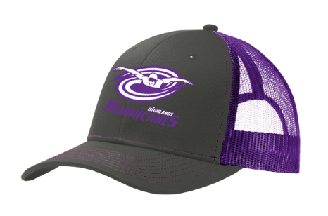 The Highlands Hurricanes Embroidered Snapback Trucker Cap Hat- White/Black/Grey or Grey Steel/Purple