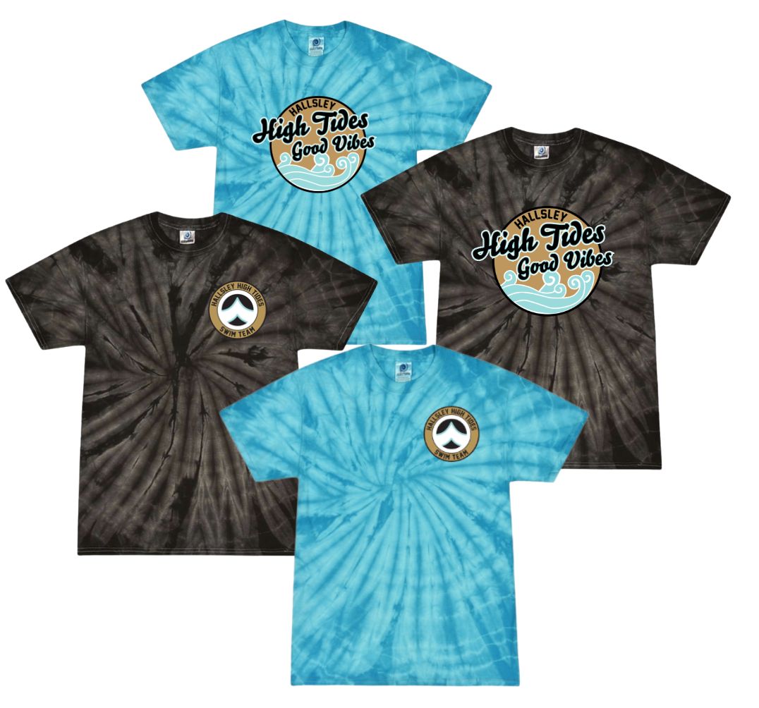 Hallsley High Tides Team Tie Dyed T-Shirt - Black or Turquoise - 2 Design Options - Youth & Adult Sizes