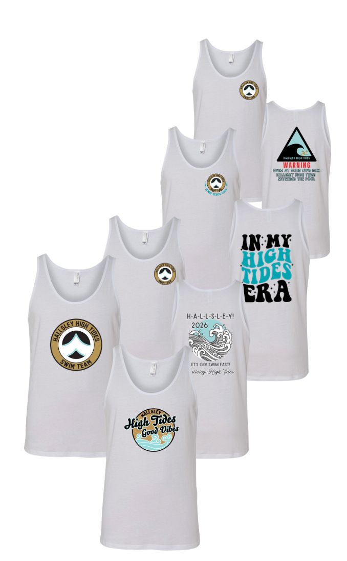 Hallsley High Tides Team Unisex Jersey Tank Top - White - 5 Design Options - Youth & Adult Sizes