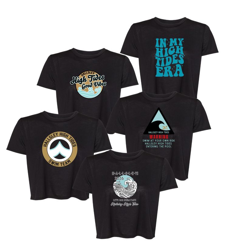 Hallsley High Tides Team Ladies Flowy Crop Tee - Black - 5 Design Options - Adult Hallsley High Tides Team Ladies Flowy Crop Tee - Black - 5 Design Options - Adult