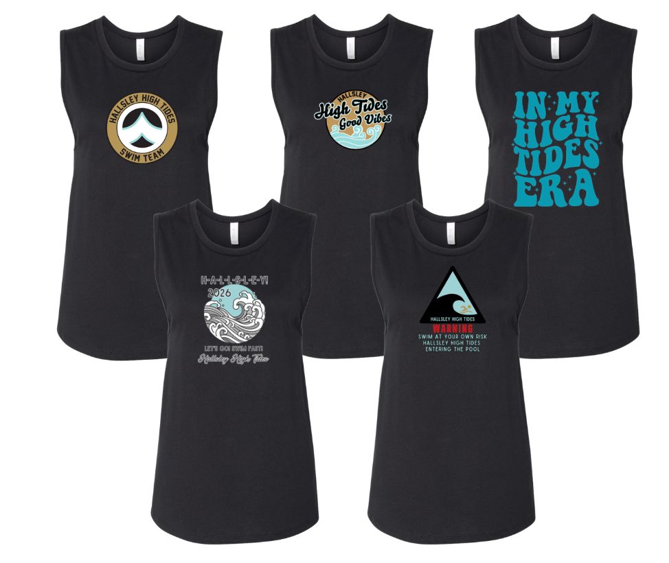 Hallsley High Tides Team Ladies Muscle Tank Top - Black - 5 Design Options - Adult