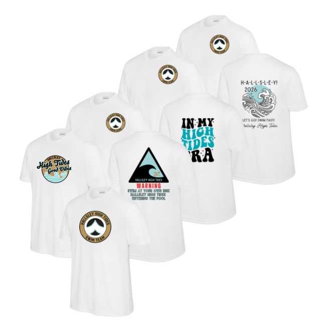 ​Hallsley High Tides Team MENS Moisture Wick Tee -White - 5 Design Options - Adult