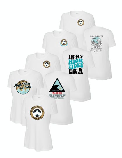 Hallsley High Tides Team LADIES Moisture Wick Tee - White - 5 Design Options - Adult