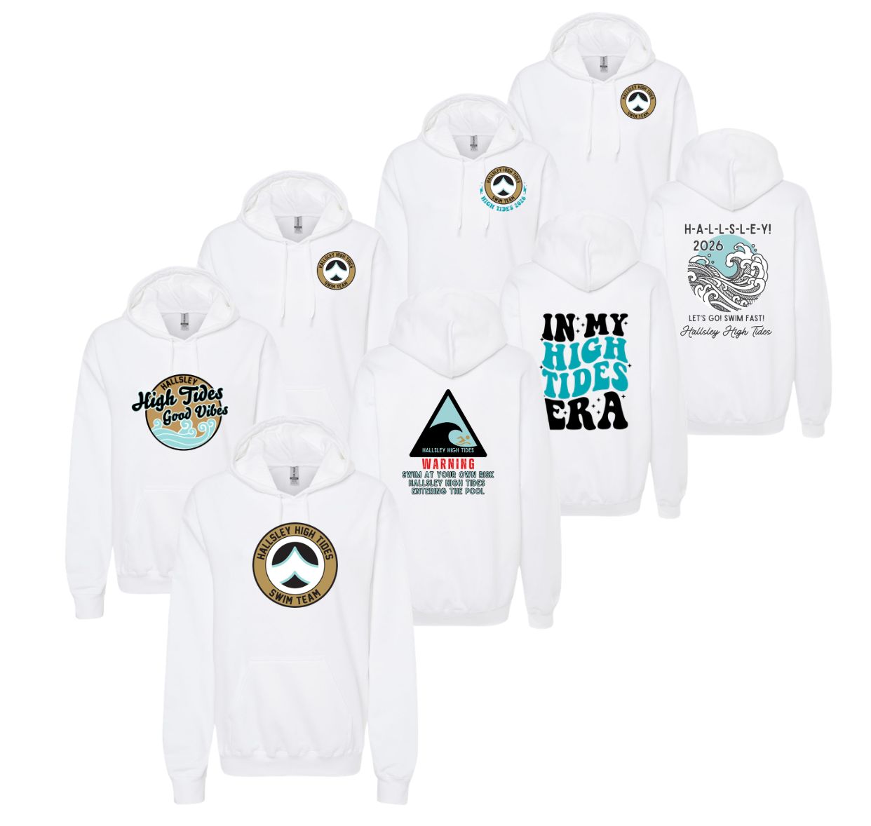 Hallsley High Tides Team Hoodie Sweatshirt - White - 5 Design Options - Youth & Adult Sizes