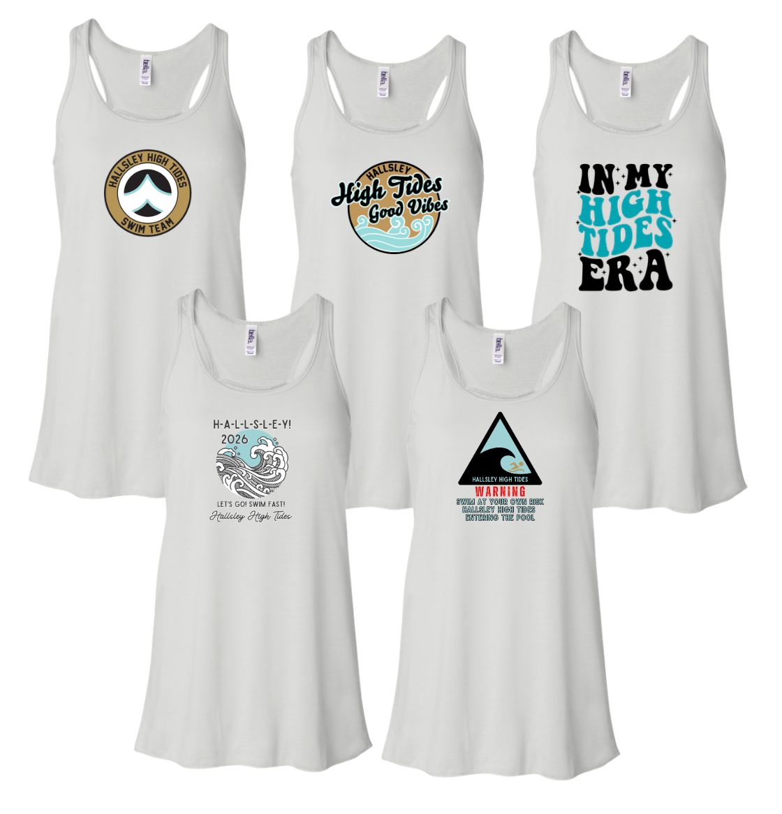 ​Hallsley High Tides Team Girls & Ladies Flowy Racerback Tank   - White - 5 Design Options - YOUTH & ADULT Sizing