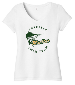 Foxcreek Marlins Ladies V-Neck Tee T-Shirt - White or Grey Frost