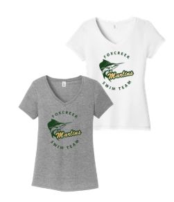 Foxcreek Marlins Ladies V-Neck Tee T-Shirt - White or Grey Frost