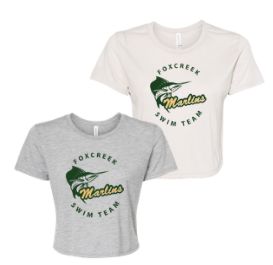Foxcreek Marlins Ladies Flowy Cropped Top Crop Tee - Heather Dust or Athletic Heather - Adult