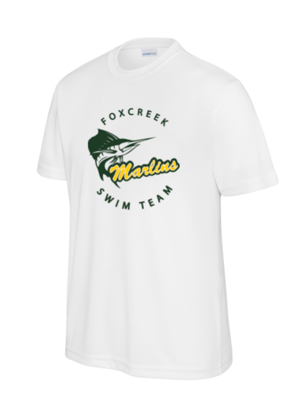 Foxcreek Marlins Mens Moisture Wick Tee - White or Grey Concrete - 2 Design Options - Adult MENS