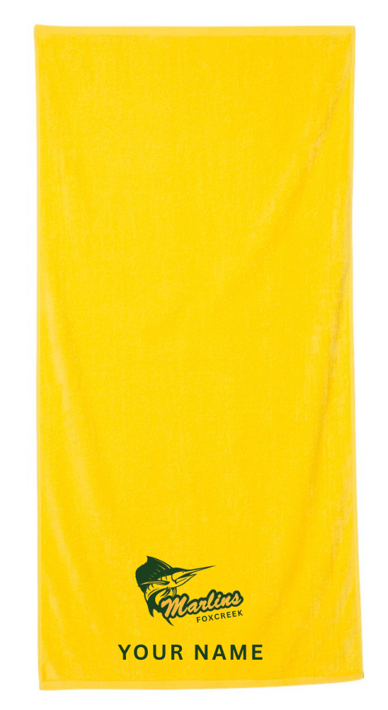 Foxcreek Marlins Custom Emboidered Team Towel - Yellow or Forest Green