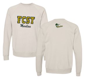 Foxcreek Marlins Varsity Crew Sweatshirt with Embroidery & Tackle Twill - Stone Heather